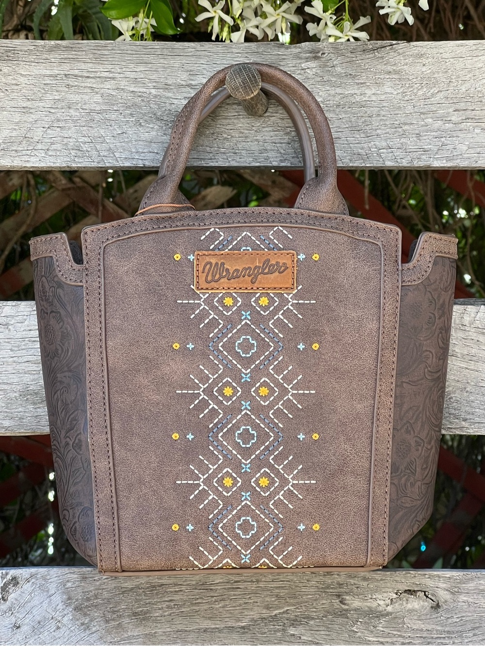 Wrangler Faux Leather Embroidered Tooled Mini Tote Crossbody Bag NWT